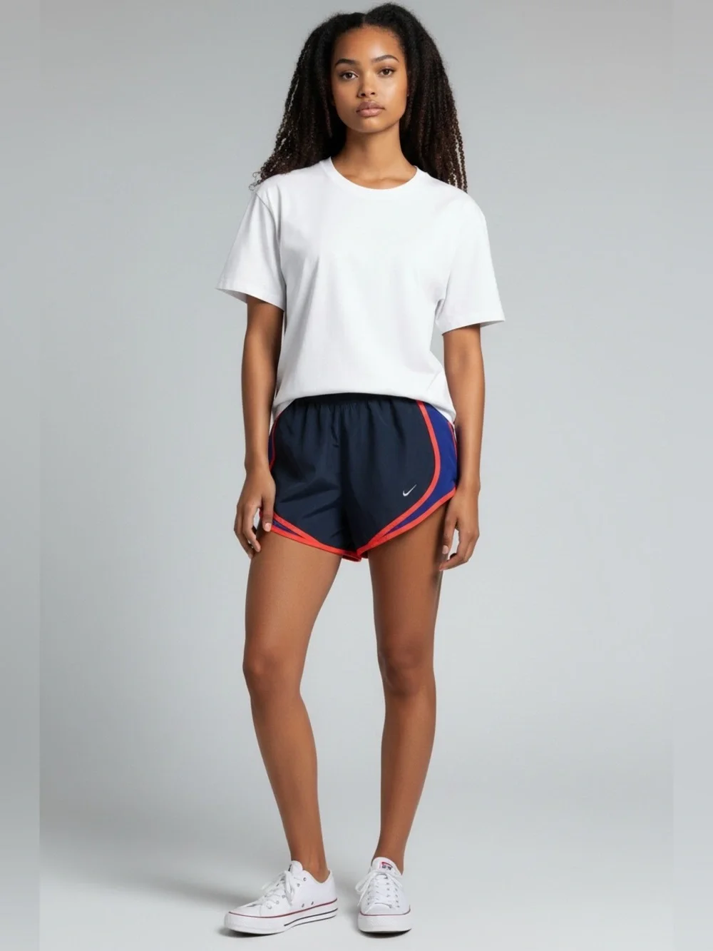 Nike Running Shorts Small Navy Red Trim Athletic Beach Gym Lined Unisex S